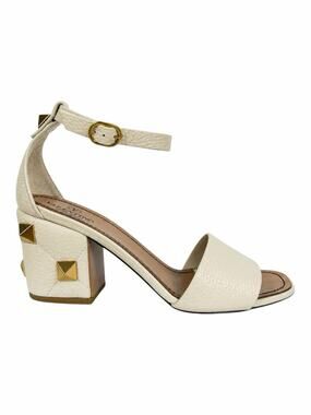 Valentino Garavani 75 Roman Stud Heel Leather Sandal Ivory Size 37.5